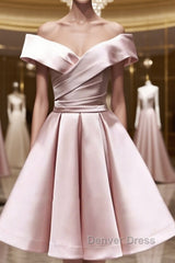 Off the Shoulder Short Pink Prom Dresses, Short Pink Formal Evening Graduation Dresses