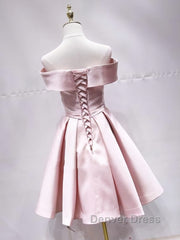 Off the Shoulder Short Pink Prom Dresses, Short Pink Formal Evening Graduation Dresses