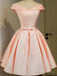 Off the Shoulder Short Pink Satin Prom Dress, Short Pink Satin Graduation Homecoming Dresses