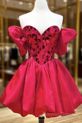 Off The Shoulder Short Red Prom Dresses, Short Red Formal Graduation Dresses