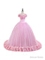 Off the Shoulder Sweet 16 Dress Pink 3D Flowers Tulle Quinceanera Dresses