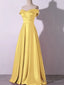 Off the Shoulder Yellow Blue Satin Long Prom Dress, Yellow Blue Satin Prom Bridesmaid Dresses