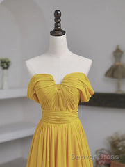 Off The Shoulder Yellow Chiffon Long Prom Dresses, Yellow Long Formal Bridesmaid Dresses