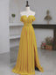 Off The Shoulder Yellow Chiffon Long Prom Dress, Yellow Long Prom Bridesmaid Dresses