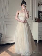 Off-White A-Line Spaghetti Strap Tulle Prom Dress Birthday Dress
