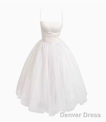 Off-White A-Line Spaghetti Strap Tulle Prom Dress Birthday Dress