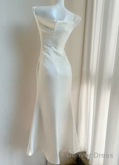 Off-White Irregular Suspender Dress Satin Birthday Party Dress Prom Dress