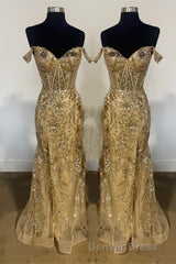 Fuchsia Off-Shoulder Sequined Floral Mermaid Long Prom Dresses with Slit