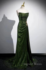 Olive Green Trumpet Mermaid Sequin Prom Dresses