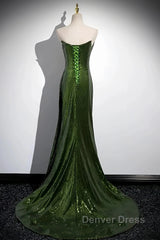 Olive Green Trumpet Mermaid Sequin Prom Dresses