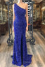 One Shouder Royal Blue Prom Dresses Long Sequin Evening Dresses