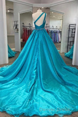One Shoulder A Line Prom Dresses with Beading Waist
