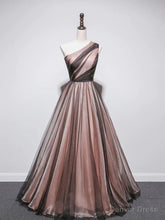 One Shoulder Brown Tulle Prom Dresses, Brown Tulle Formal Evening Dresses