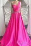 One Shoulder Hot Pink Prom Dress, Hot Pink One Shoulder Prom Dresses
