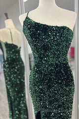 One Shoulder Long Emerald Green Prom Dresses Mermaid Sequin