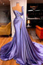 One Shoulder Long Sleeves Prom Dresses Slit Mermaid Prom Gown Overskirt