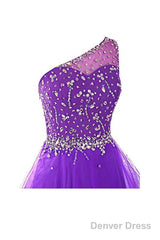 One Shoulder Prom Dresses Tulle Homecoming Dress With Beading