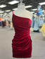 One Shoulder Short Burgundy Prom Dress, Wine Red Short Prom Homecoming Dresses