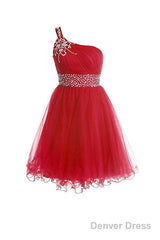 One Shoulder Short Prom Dresses Homecoming Dress With Beading