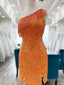 One Shoulder Short Tight Orange Blue Prom Dress, One Shoulder Short Prom Homecoming Dresses