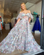 Elegant Off The Shoulder Flowers Long Prom Dress Tulle Prom Dresses