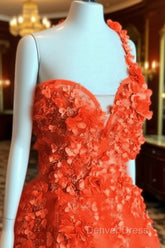 One Shoulder Tulle Prom Dresses 3D Flowers