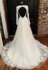 Open Back A-Line Tulle/Lace Wedding Dress With Long Sleeves