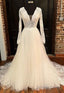 Open Back A Line Tulle Lace Wedding Dresses With Long Sleeves