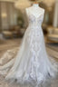 Open Back A Line Tulle Lace Wedding Dress,Custom Made Bridal Dresses
