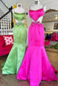 Open Back Satin Long Prom Dresses with Cutouts and Bow Embellishments