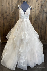 Open Back Tulle/Lace Wedding Dress with Ruffle Skirt