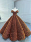 Orange Ball Gowns Sequins Off the Shoulder Prom Dresses