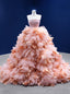 Orange Ball Gowns Tulle Strapless Pleats Prom Dresses