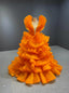 Orange Ball Gowns Tulle Tiers See Through V Neck Prom Dresses