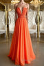 Orange Chiffon Long Prom Dress, Orange Long Prom Dresses