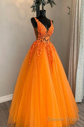 Orange Color Prom Dress In Tulle And Lace , Formal Dress, Graduation School Party Gown