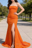 Orange Mermaid Long Prom Dresses with Slit