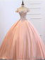 Orange Pink Satin Off the Shoulder Appliques Quinceanera Dresses