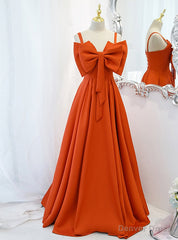 Orange Sapghetti Straps Bow Long Prom Dress
