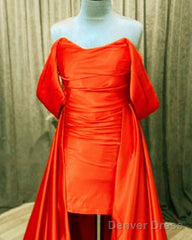 Orange Satin Off The Shoulder Prom Dresses