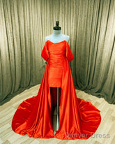 Orange Satin Off The Shoulder Prom Dresses