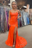 Orange Sheath Long Prom Dresses with Slit