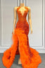 Orange Sleeveless Mermaid Prom Dress With Side Slit And Tulle Beadings