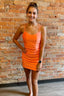 Orange Spaghetti Straps Homecoming Dresses