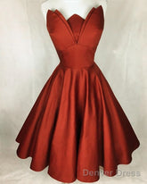 Orange Strapless Knee Length Satin Dress