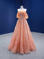 Orange Tulle Sequins Beading Feather Hand Work Prom Dresses