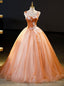 Orange Tulle Sequins V Neck Quinceanera Dresses