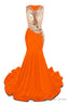 Orange V Neck Sheer Corset Prom Dresses Beaded Mermaid Long Train Prom Gown