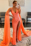 Orange Watteau Train Sequins Long Prom Dresses