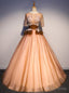 Orange Yellow Tulle Short Sleeve Backless Appliques Quinceanera Dresses